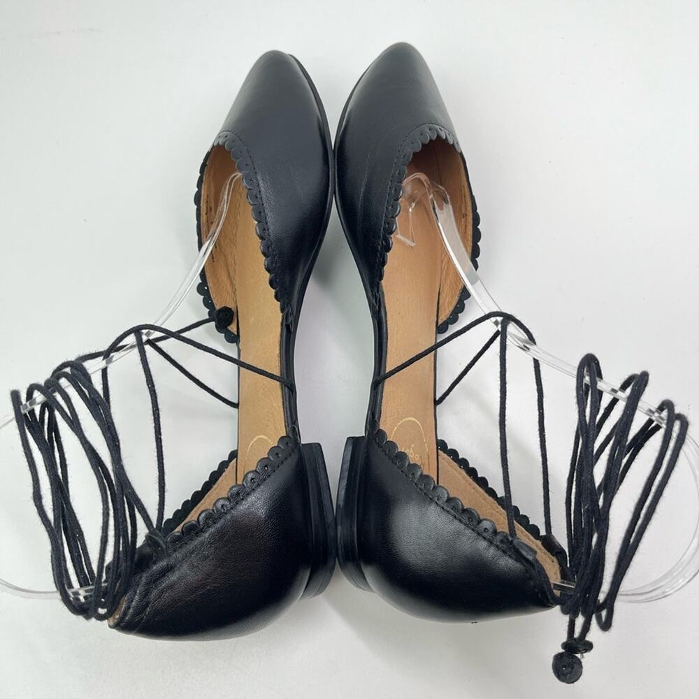 Jack Rogers Camille Leather D'Orsay Black Ankle Tie Flats - Picture 7 of 10